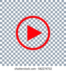 Play Button Icon On Transparent Background. Red Icon