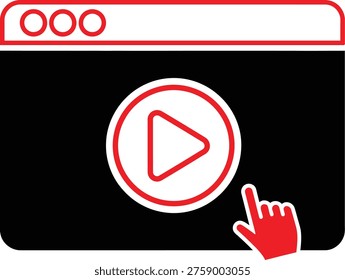 A play button icon on a video player interface with a cursor click to start playback