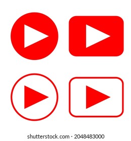 Play button icon in red color isolated on white background