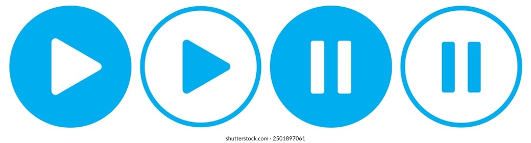 Play button icon to the right in a blue circle. Blue color play button.