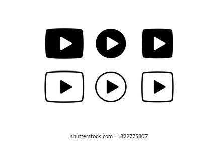 Play button icon set in black. Music or video turn on or off. Vector on isolated white background. EPS 10