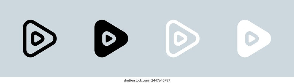 Play button icon set in black and white. Media player signs vector illustration.