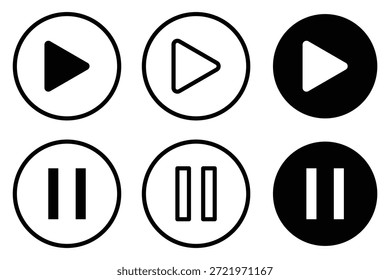 Jugar icono de Botón establecido en el fondo blanco PNG. Iconos de interfaz de usuario del reproductor multimedia. Video Iconos minimalistas de juego y pausa. música.