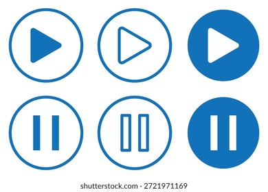 Play button icon set on white background PNG. Media player UI icons. Minimalist play and pause icons. music video start sign.