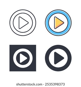 Reproducir conjunto de iconos de Botón. Diseño simple y limpio, ideal para controles de medios, App, Sitios web y Elementos de interfaz de usuario. Video Iconos versátiles para proyectos de música, música y multimedia.