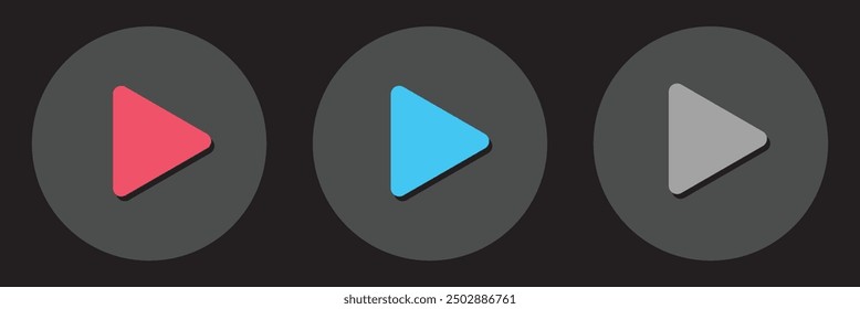 Play button icon set. Start audio or video action symbol. Vector illustration.