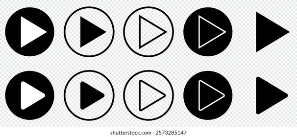 Play button icon set. Play Icon set.  Start symbol vector illustration isolated. Web media interface play sign.Start audio or video action media symbol.
