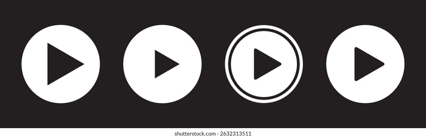 Ícone do botão Reproduzir definido. Iniciar o símbolo de ação de áudio ou vídeo. Ilustração vetorial. Conceito de reprodutor de vídeo . Reproduzir conjunto de ícones. Elementos para reprodutor de vídeo. Botão para pressionar, iniciar, clicar ou gravar. ícone do reprodutor de vídeo 