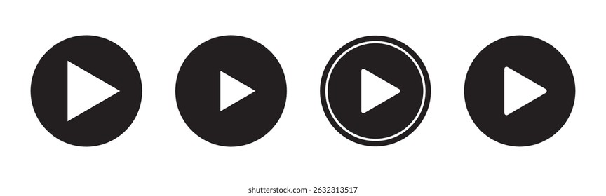 Ícone do botão Reproduzir definido. Iniciar o símbolo de ação de áudio ou vídeo. Ilustração vetorial. Conceito de reprodutor de vídeo . Reproduzir conjunto de ícones. Elementos para reprodutor de vídeo. Botão para pressionar, iniciar, clicar ou gravar. ícone do reprodutor de vídeo 
