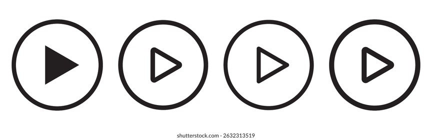 Ícone do botão Reproduzir definido. Iniciar o símbolo de ação de áudio ou vídeo. Ilustração vetorial. Conceito de reprodutor de vídeo . Reproduzir conjunto de ícones. Elementos para reprodutor de vídeo. Botão para pressionar, iniciar, clicar ou gravar. ícone do reprodutor de vídeo 