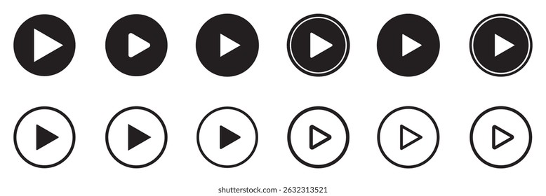 Play button icon set. Start audio or video action symbol. Vector illustration. Video player concept . Play Icon set. Elements for video player. Push, start, click or record button. video player icon 