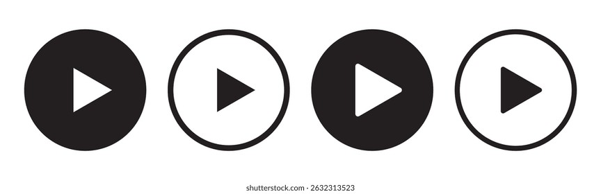 Ícone do botão Reproduzir definido. Iniciar o símbolo de ação de áudio ou vídeo. Ilustração vetorial. Conceito de reprodutor de vídeo . Reproduzir conjunto de ícones. Elementos para reprodutor de vídeo. Botão para pressionar, iniciar, clicar ou gravar. ícone do reprodutor de vídeo 
