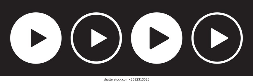 Ícone do botão Reproduzir definido. Iniciar o símbolo de ação de áudio ou vídeo. Ilustração vetorial. Conceito de reprodutor de vídeo . Reproduzir conjunto de ícones. Elementos para reprodutor de vídeo. Botão para pressionar, iniciar, clicar ou gravar. ícone do reprodutor de vídeo 