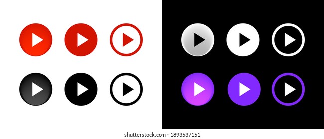 Play button icon set. Vector.