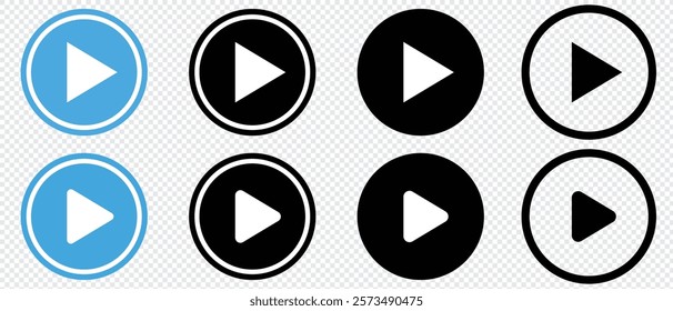 Play button icon set. Play Icon set. Play button vector icon.  Start symbol vector illustration isolated. Web media interface play sign.