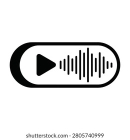 A play button icon with a sound wave on a white background, symbolizing audio or music