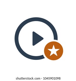 Play button icon with star sign. Play button icon and best, favorite, rating symbol. Vector icon