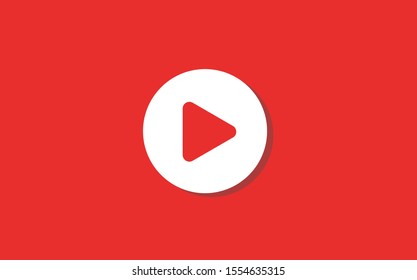 Play button icon with triangle play sign on red rectangle button for icon and user interface