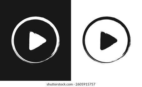 Play button icon vector. Distress black Play button icon
