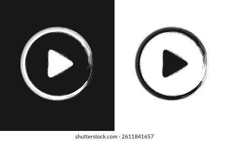 Play button icon vector. Distress black Play button icon