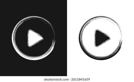 Play button icon vector. Distress black Play button icon