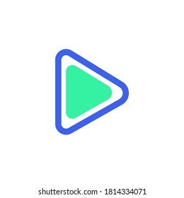 Play button icon vector, filled flat sign, bicolor pictogram, UI play green and blue colors. Symbol, logo illustration