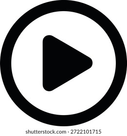 Juega la Ilustración vectorial del icono del Botón, triángulo negro dentro del círculo, diseño mínimo para el control de los mediosJuega la Ilustración vectorial del icono del Botón, triángulo negro dentro del círculo, diseño mínimo para el control de los medios