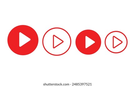 Play button icon vector in red circle. Streaming video symbol