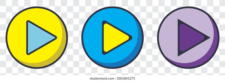 Play button icon vector set. Set of play buttons icons. Play button. Video audio player. Vector illustration. EPS 10.