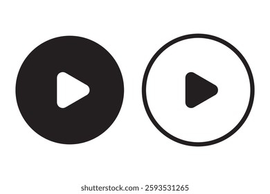 Play button icon vector symbol. Set of music video start signs isolated on white.