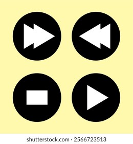 Play button. Icon of play video and film. Set of arrow in circles isolated on transparent background. Symbol of start, player and play.