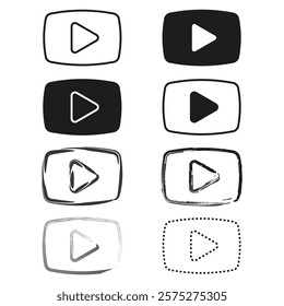 Play button icon. Video media symbol. Hand drawn shapes. Minimal vector set.