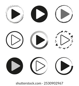 Ícone do botão Reproduzir. Design de símbolo de vídeo. Ícone de mídia circular. Forma de reprodução do vetor.