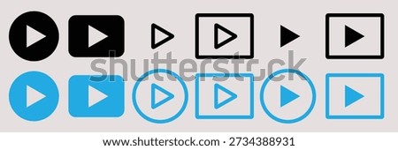Play Button Icons: Black, Blue and Outline Variations for Video Playback