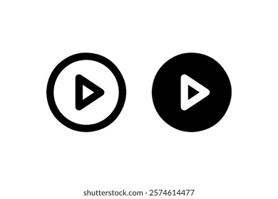 Play Button Icons in Black Outline and Fill Vector.
