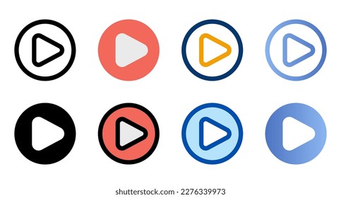 Play button icons in different style. Play button icons. Different style icons set. Vector illustration