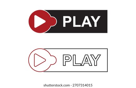 Play Button Icons for Media Controls. Black and red play button symbols ideal for media interfaces, video players, and digital user interface design in apps or websites.