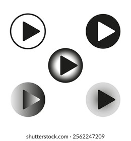 Play button icons. Multimedia vector symbols. Circle play shapes. Black gradient elements.