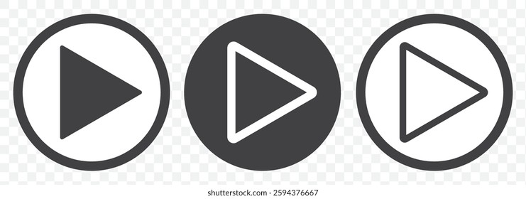 Play button icons on transparent backdrop. Digita webl vector illustration. Play, Male hand pressing play button on the virtual screen. EPS 10.