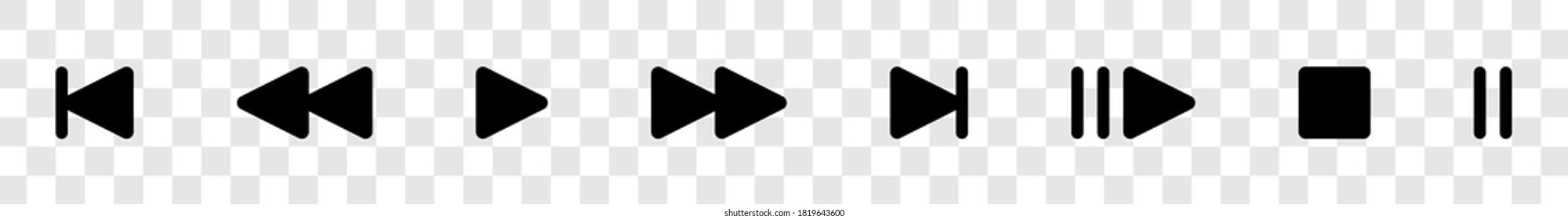 Play button icons. Player buttons icons set. Audio or video player buttons. Pause. Stop. Vector illustration