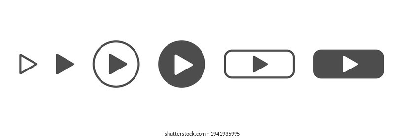 Los iconos del botón Reproducir están aislados en fondo blanco largo. Símbolo de los medios sociales. Iconos negros del reproductor de medios. Plantilla de diseño para web, aplicaciones. Ilustración vectorial.