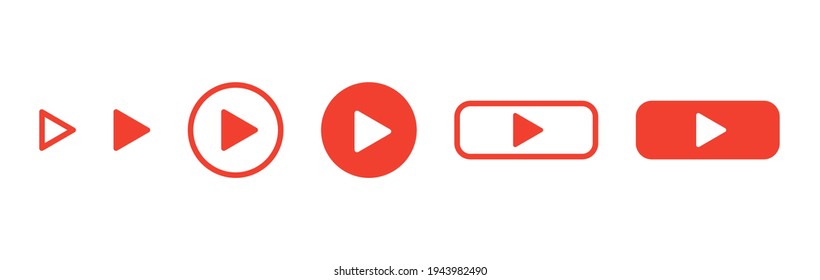 Los iconos del botón Reproducir están aislados en fondo blanco largo. Símbolo de los medios sociales. Iconos rojos del reproductor de medios. Plantilla de diseño para web, aplicaciones. Ilustración vectorial.