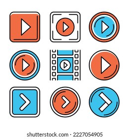 Play Button Icons Set on White Background. Vector
