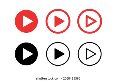 Juego de iconos del botón Reproducir. Icono de reproducción de vídeo y música. Un triángulo dentro de un círculo es un símbolo de reproductor de medios. Reproducción multimedia de vídeo y audio. Ilustración vectorial aislada sobre fondo blanco.
