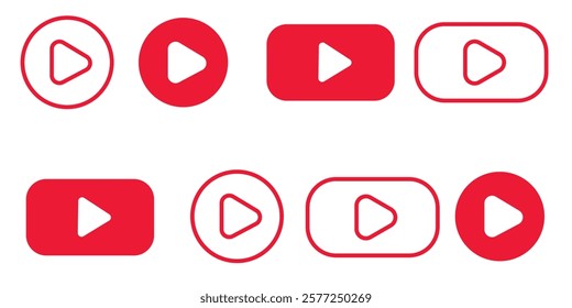 Play button icons set. Video sign. Media player video. Vector illustration.