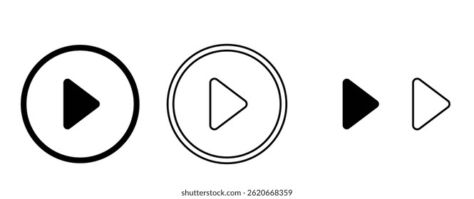  Play button icons, simple geometric shapes, black and white design, minimalist user interface elements, circular buttons, triangular symbols, audio contr vector illustration of an abstract background