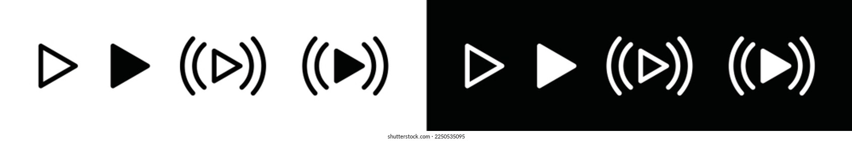 Play button icons vector. Play all media icon. Play button with sound wave symbol for apps ad websites, vector illustration