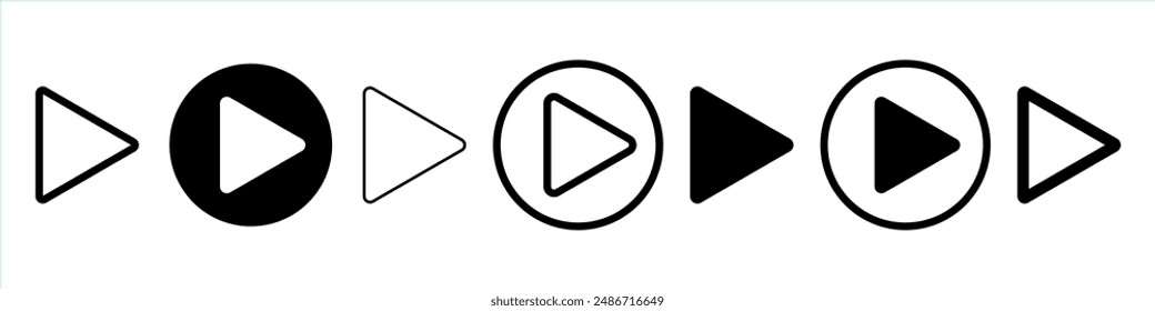 Play button icons for video playback music audio player, vector symbols. Play button in circle icons