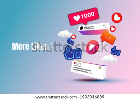 Play button icons Video with  Social network photo frame marketing layout and web symbols. Video content, channel, blogging, Internet, App, Analytics, Promotion.