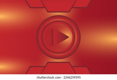 The play button is isolated on a red orange gradient background. Round play media button or game settings screen. Vector illustration.